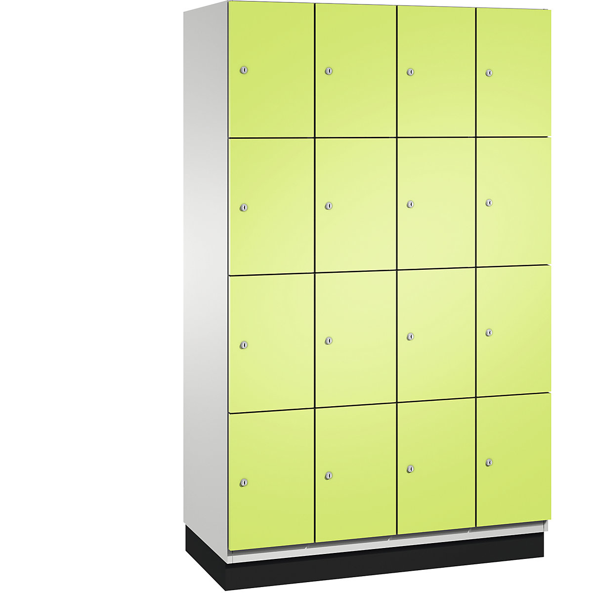 C+P – Skříň s uzamykatelnými boxy CAMBIO s dveřmi z ocelového plechu, 16 boxů, šířka 1200 mm, korpus světlý šedý / dveře viridianové zelené