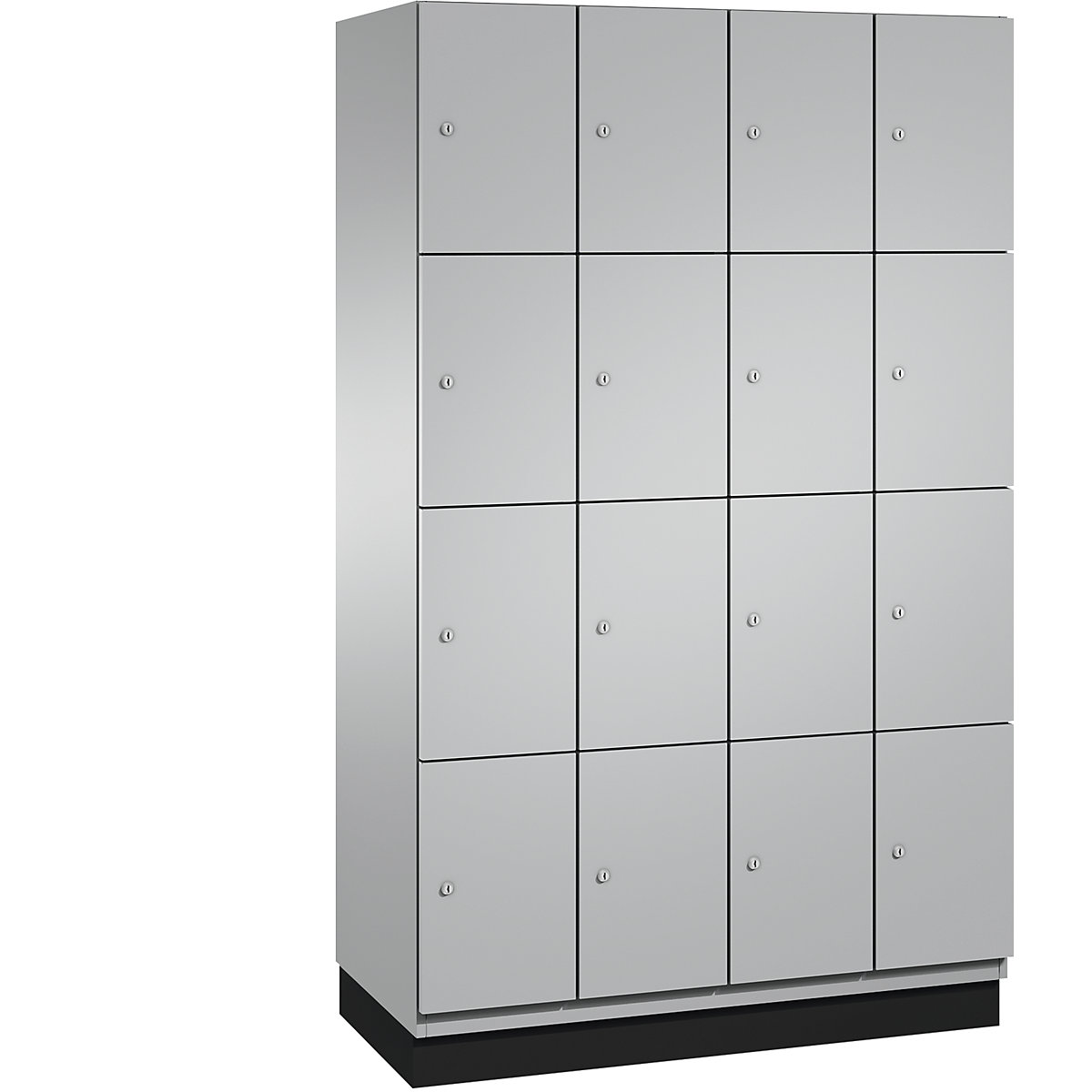 C+P – Skříň s uzamykatelnými boxy CAMBIO s dveřmi z ocelového plechu, 16 boxů, šířka 1200 mm, korpus bílý hliník / dveře bílý hliník