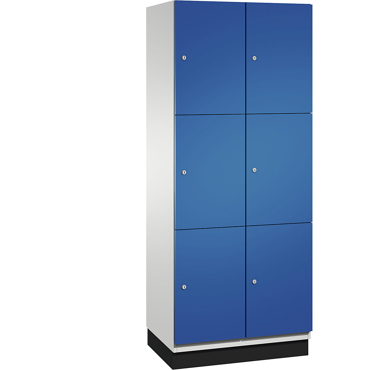 C+P – Skříň s uzamykatelnými boxy CAMBIO s dveřmi z ocelového plechu, 6 boxů, šířka 800 mm, korpus světlý šedý / dveře hořcově modré