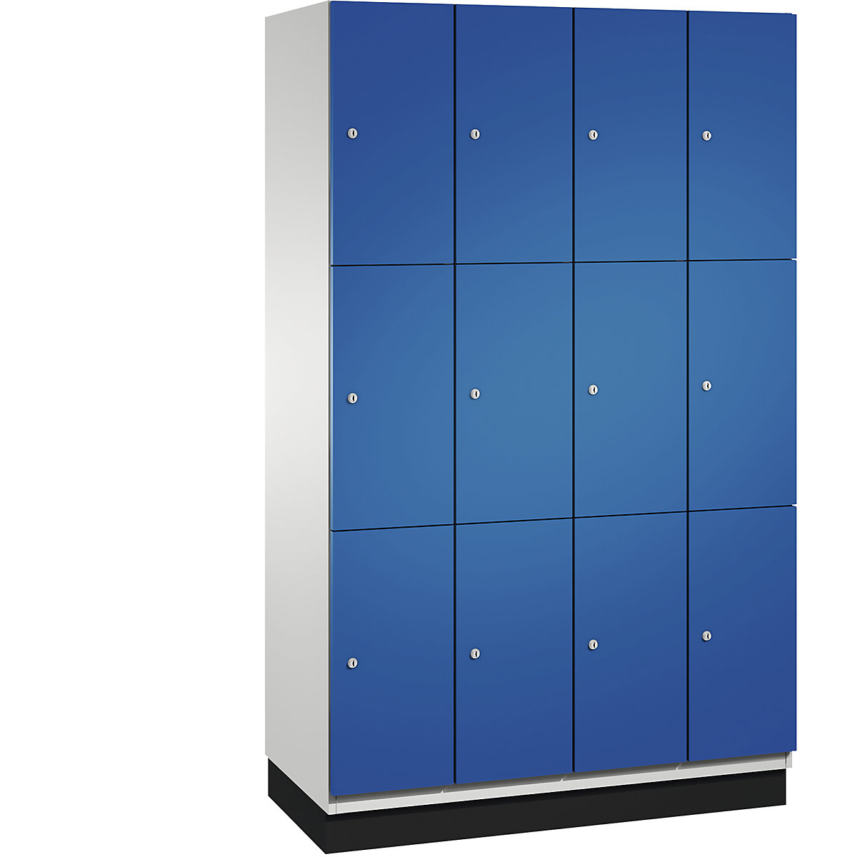 C+P – Skříň s uzamykatelnými boxy CAMBIO s dveřmi z ocelového plechu, 12 boxů, šířka 1200 mm, korpus světlý šedý / dveře hořcově modré, výška boxu 616,6 mm