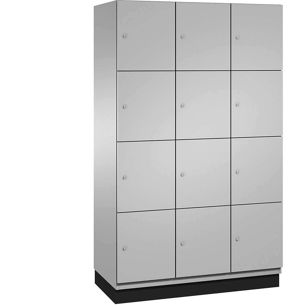C+P – Skříň s uzamykatelnými boxy CAMBIO s dveřmi z ocelového plechu, 12 boxů, šířka 1200 mm, korpus bílý hliník / dveře bílý hliník, výška boxu 462,5 mm