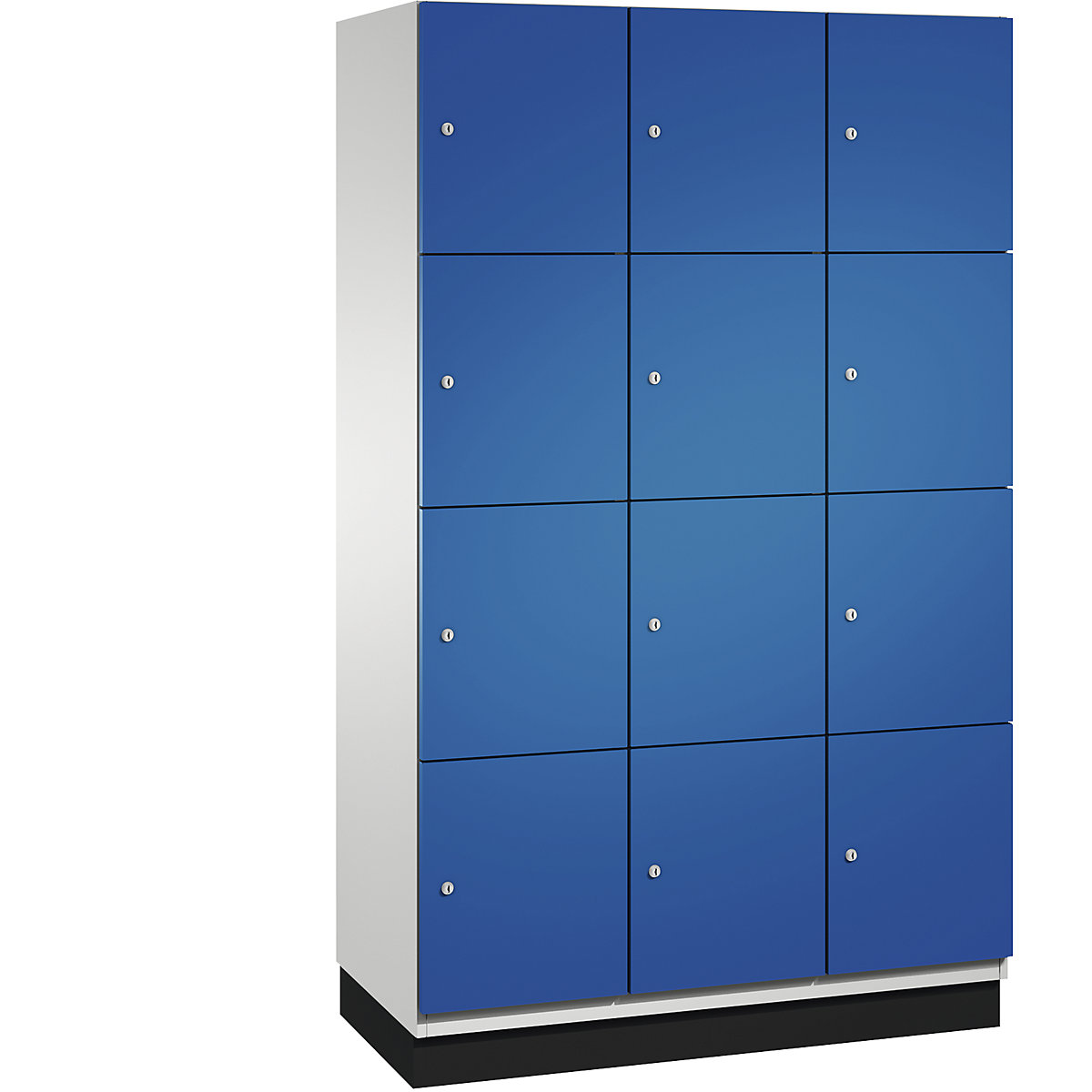 C+P – Skříň s uzamykatelnými boxy CAMBIO s dveřmi z ocelového plechu, 12 boxů, šířka 1200 mm, korpus světlý šedý / dveře hořcově modré, výška boxu 462,5 mm