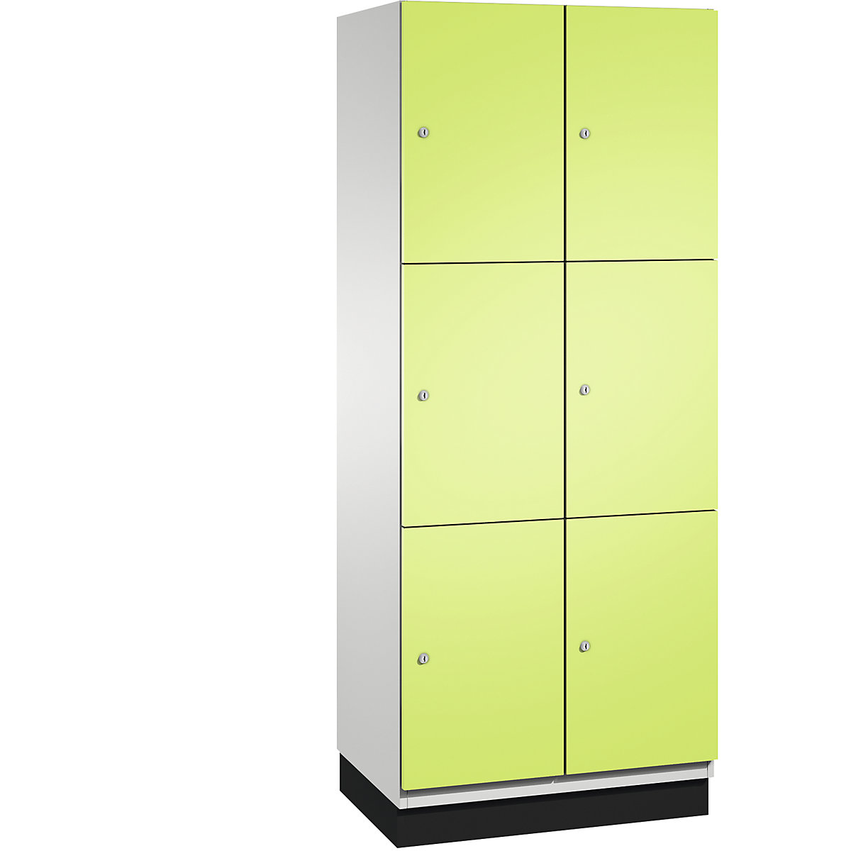 C+P – Skříň s uzamykatelnými boxy CAMBIO s dveřmi z ocelového plechu, 6 boxů, šířka 800 mm, korpus světlý šedý / dveře viridianové zelené