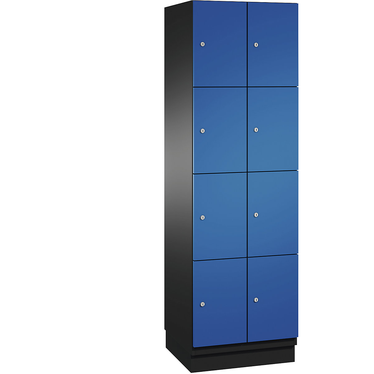 C+P – Skříň s uzamykatelnými boxy CAMBIO s dveřmi z ocelového plechu, 8 boxů, šířka 600 mm, korpus černošedý / dveře hořcově modré