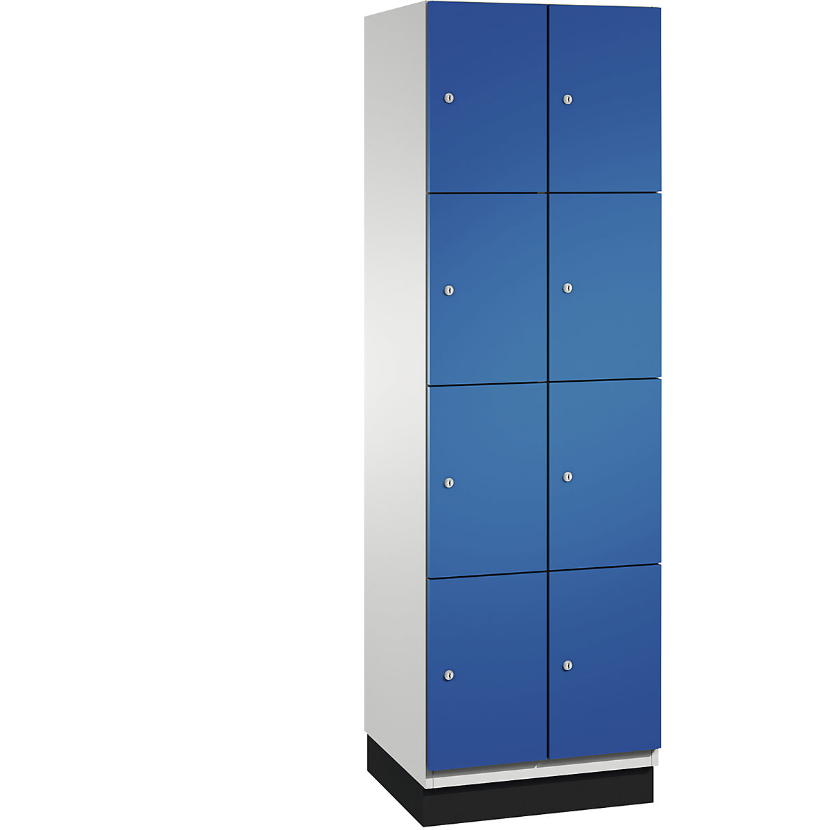 C+P – Skříň s uzamykatelnými boxy CAMBIO s dveřmi z ocelového plechu, 8 boxů, šířka 600 mm, korpus světlý šedý / dveře hořcově modré