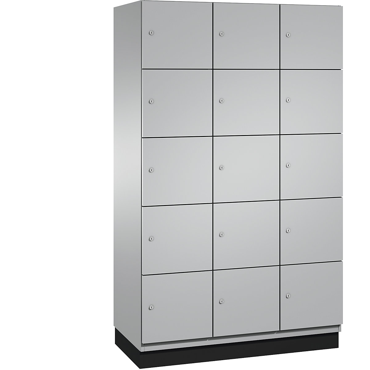 C+P – Skříň s uzamykatelnými boxy CAMBIO s dveřmi z ocelového plechu, 15 boxů, šířka 1200 mm, korpus bílý hliník / dveře bílý hliník