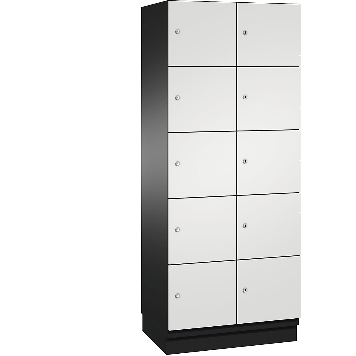 C+P – Skříň s uzamykatelnými boxy CAMBIO s dveřmi z ocelového plechu, 10 boxů, šířka 800 mm, korpus černošedý / dveře světlé šedé