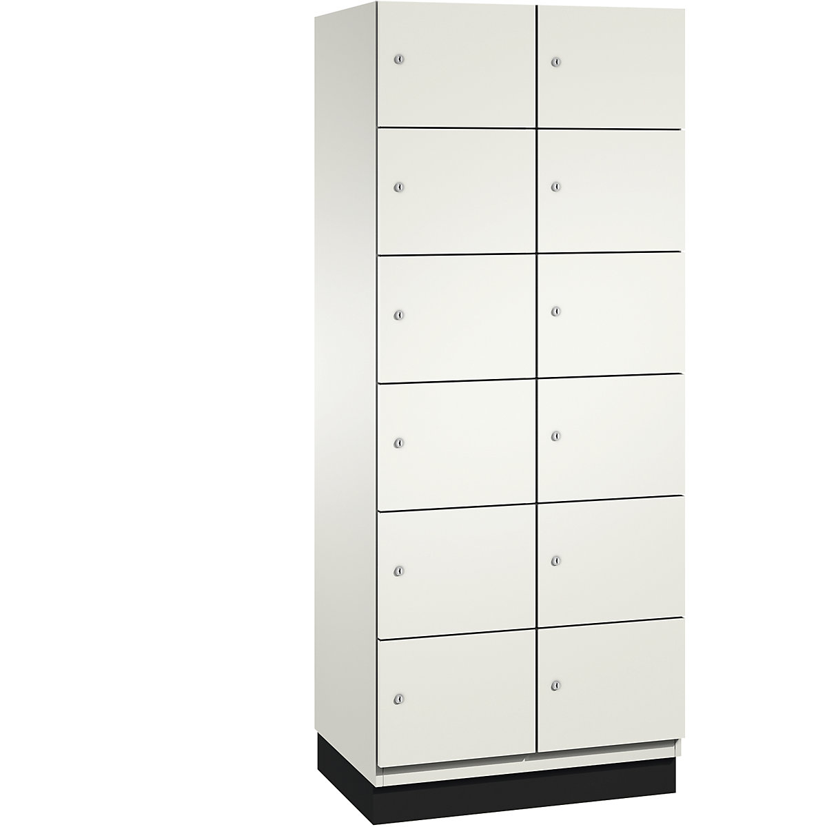 C+P – Skříň s uzamykatelnými boxy CAMBIO s dveřmi z ocelového plechu, 12 boxů, šířka 800 mm, korpus čistý bílý / dveře čisté bílé