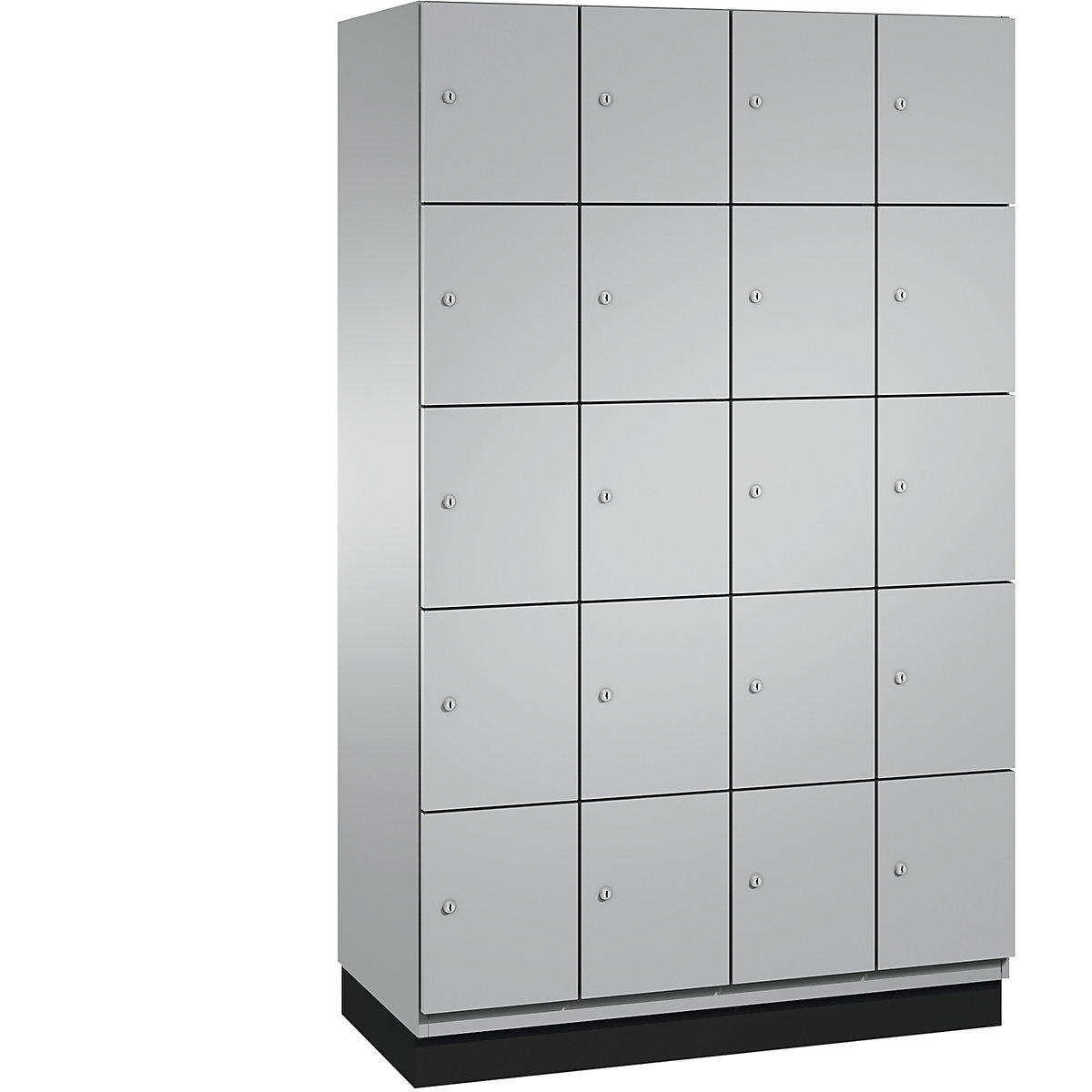 C+P – Skříň s uzamykatelnými boxy CAMBIO s dveřmi z ocelového plechu, 20 boxů, šířka 1200 mm, korpus bílý hliník / dveře bílý hliník