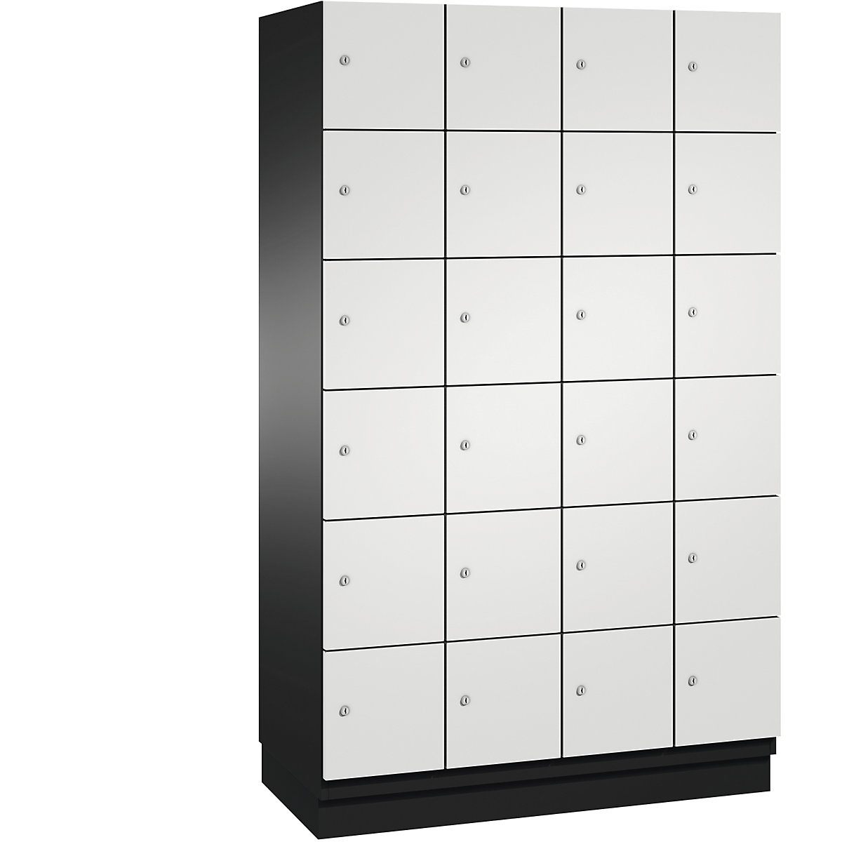 C+P – Skříň s uzamykatelnými boxy CAMBIO s dveřmi z ocelového plechu, 24 boxů, šířka 1200 mm, korpus černošedý / dveře světlé šedé