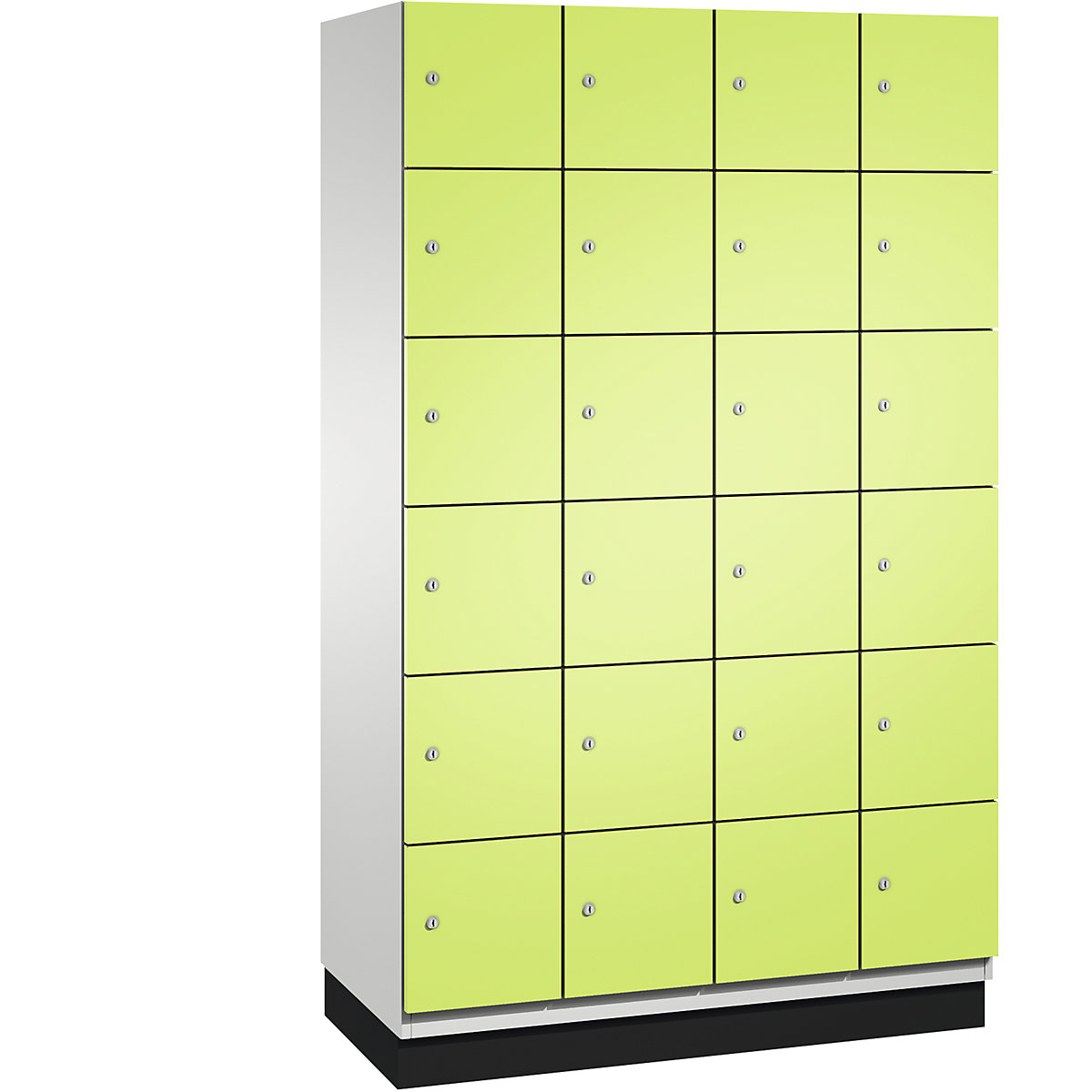 C+P – Skříň s uzamykatelnými boxy CAMBIO s dveřmi z ocelového plechu, 24 boxů, šířka 1200 mm, korpus světlý šedý / dveře viridianové zelené