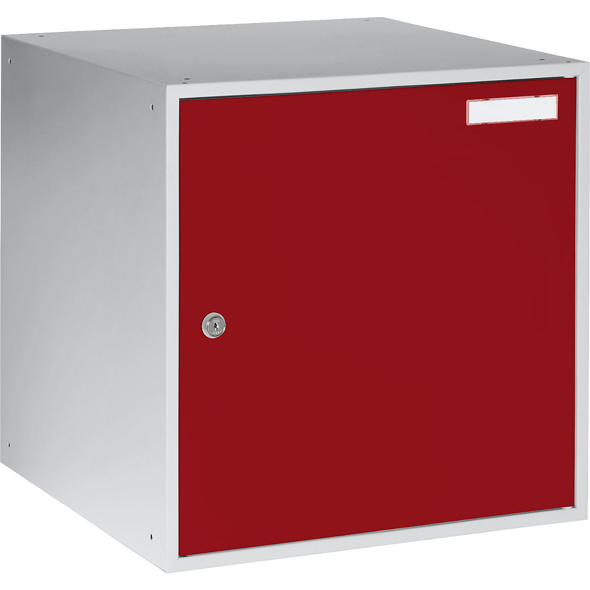 Uzamykatelný box – eurokraft basic, v x š x h 450 x 450 x 450 mm, korpus světle šedý / dveře ohnivě červené-6