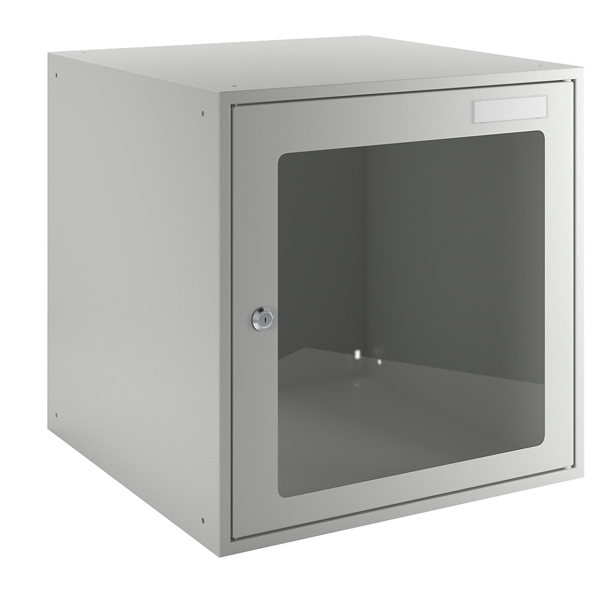 Uzamykatelný box s průhledem – eurokraft basic, v x š x h 450 x 450 x 450 mm, rám dveří světle šedý RAL 7035-6