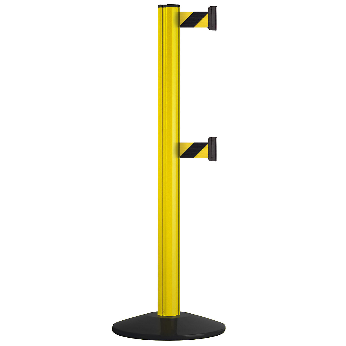Hliníkový stĺpik s pásom, vytiahnutie pásky 2300 mm, farba stĺpika žltá, 2 pásky-5