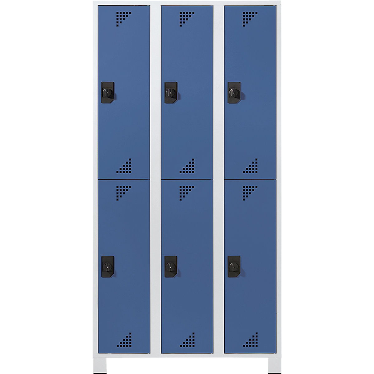 EUROKRAFTpro – Šatníková skriňa s polovysokými priehradkami, v x š x h 1800 x 900 x 500 mm, 6 boxov, korpus svetlošedá, dvere briliantová modrá