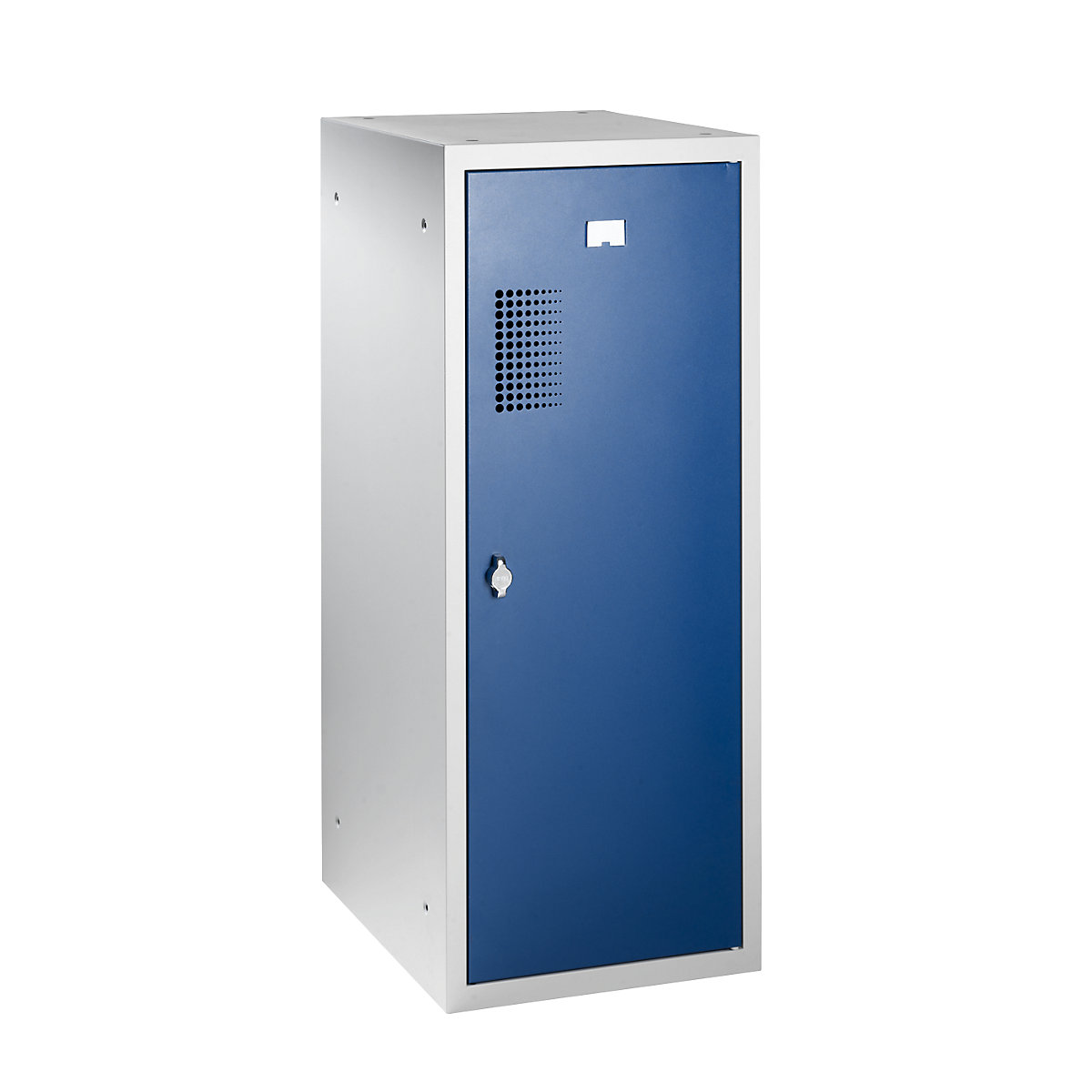 AMSTERDAM kombinovaná skriňa s uzamykateľnými priehradkami, samostatný modul – eurokraft basic, v x š x h 1000 x 400 x 500 mm, so zariadením pre visiaci zámok, korpus svetlošedá / dvere enciánová modrá-10