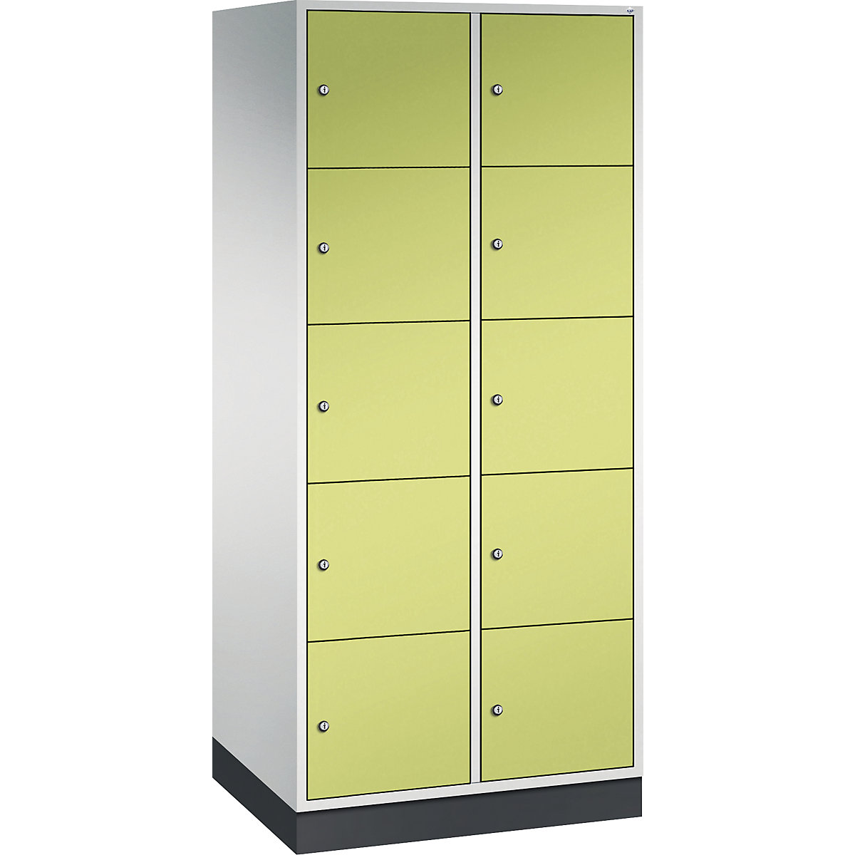 INTRO oceľová skriňa s uzamykateľnými priehradkami, výška priehradky 345 mm – C+P, š x h 820 x 600 mm, 10 priehradiek, korpus svetlošedá, dvere viridiánová zelená