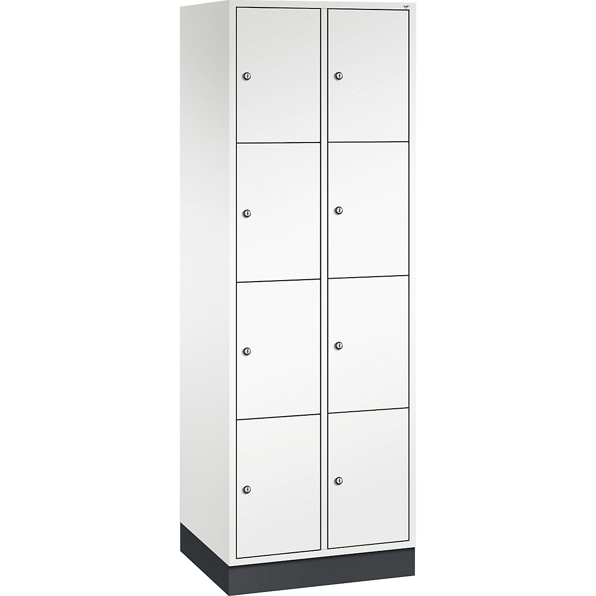 INTRO oceľová skriňa s uzamykateľnými priehradkami, výška priehradky 435 mm – C+P, š x h 620 x 500 mm, 8 priehradiek, korpus čistá biela, dvere čistá biela