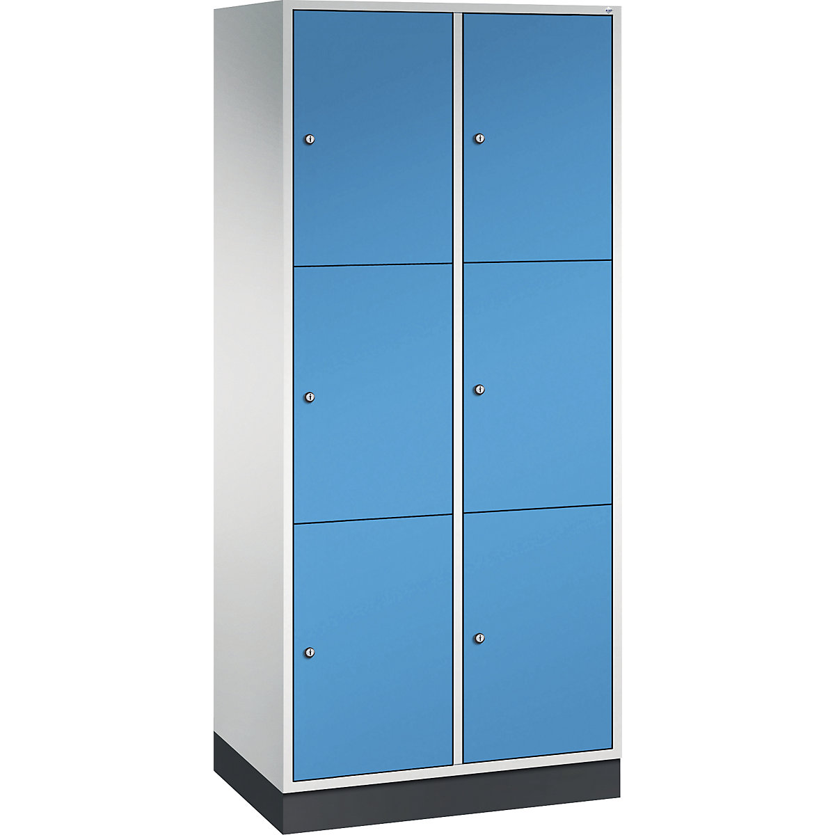 INTRO oceľová skriňa s uzamykateľnými priehradkami, výška priehradky 580 mm – C+P, š x h 820 x 500 mm, 6 priehradiek, korpus svetlošedá, dvere svetlomodrá
