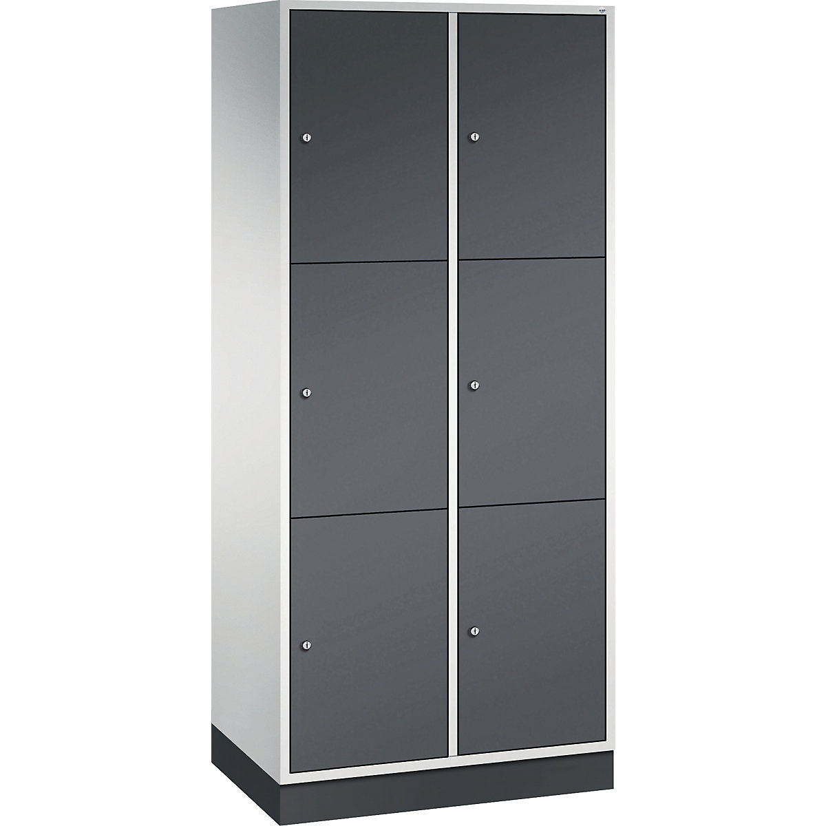 INTRO oceľová skriňa s uzamykateľnými priehradkami, výška priehradky 580 mm – C+P, š x h 820 x 500 mm, 6 priehradiek, korpus svetlošedá, dvere čiernošedá