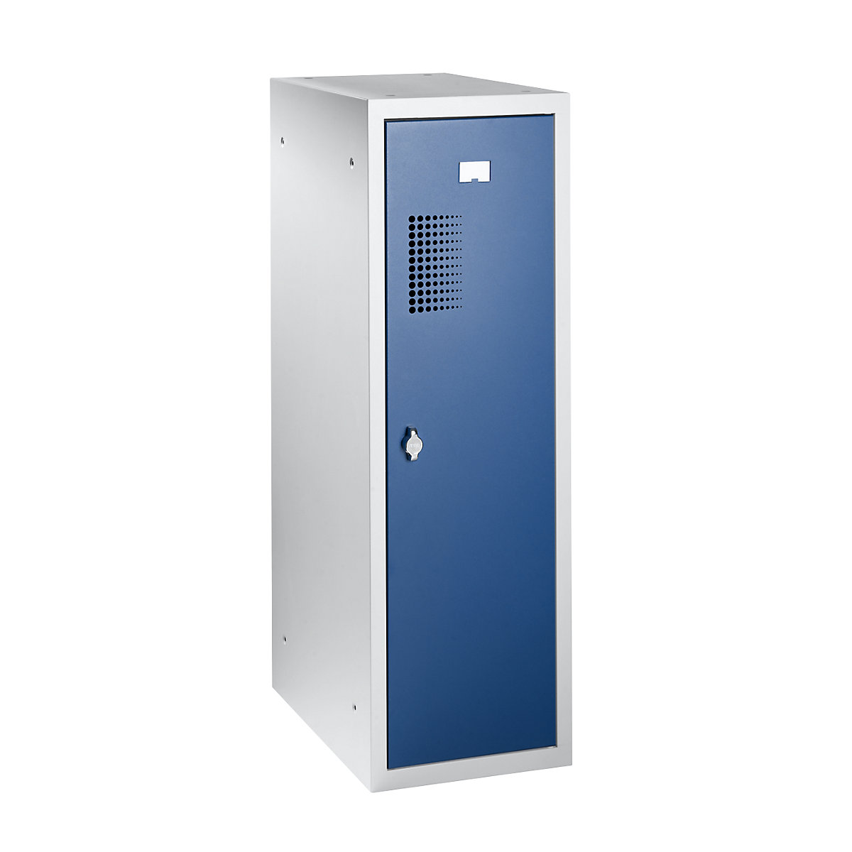 EUROKRAFTbasic – Kombinovaná skriňa s uzamykateľnými priehradkami, samostatný modul, v x š x h 1000 x 300 x 500 mm, so zariadením pre visiaci zámok, korpus svetlošedá / dvere enciánová modrá