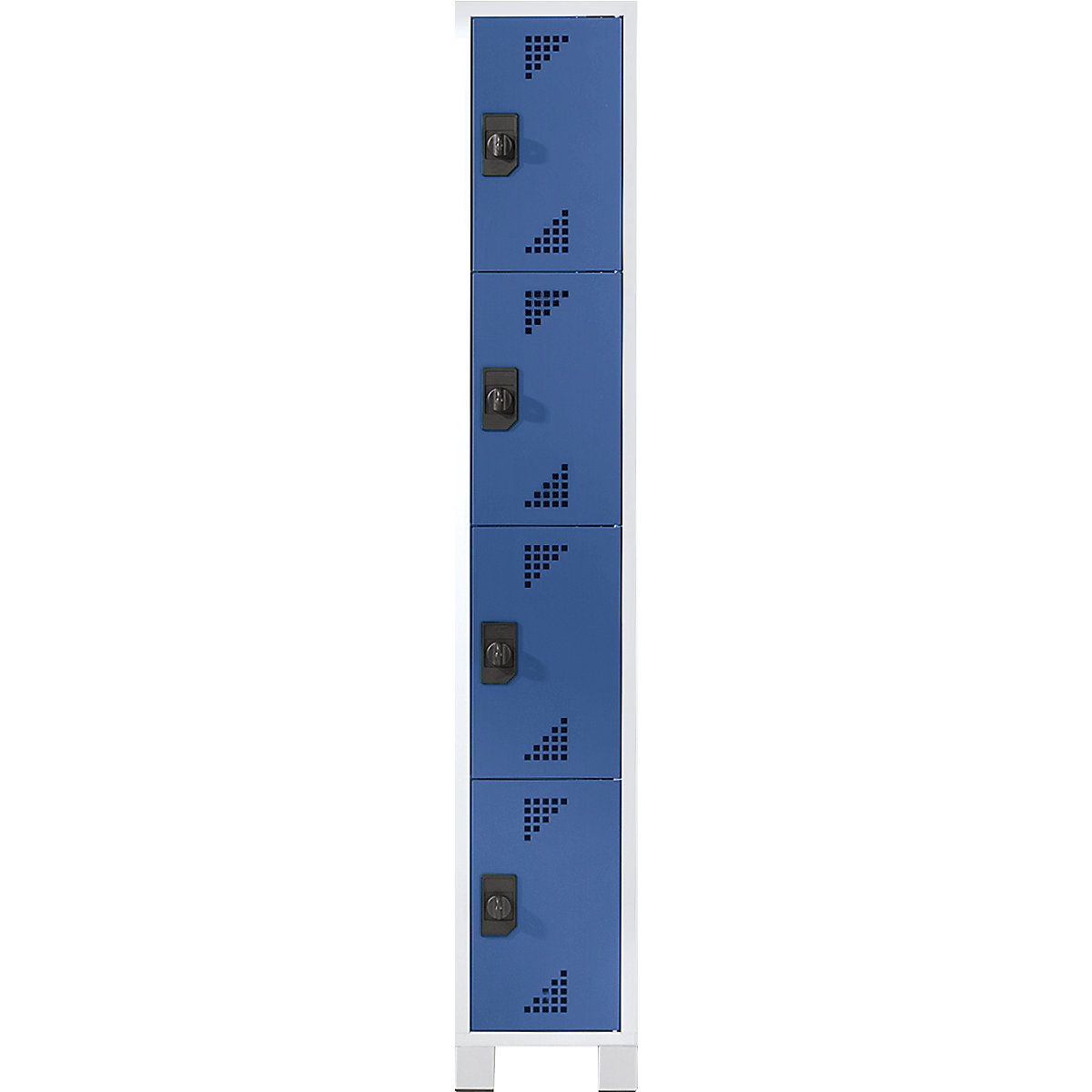 EUROKRAFTpro – Skriňa s uzamykateľnými priehradkami, výška police 418 mm, v x š x h 1800 x 400 x 500 mm, 4 boxy, korpus svetlošedá, dvere briliantová modrá