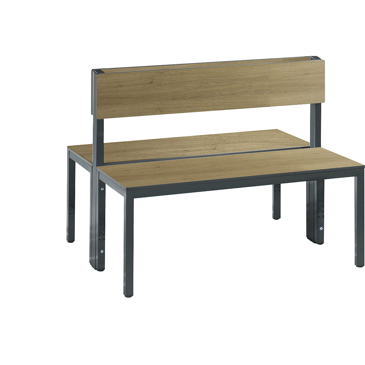 Šatňová lavica BASIC PLUS, dvojstranná – C+P, plocha sedadla HPL, polovysoká, dĺžka 1000 mm, vzor dub-7