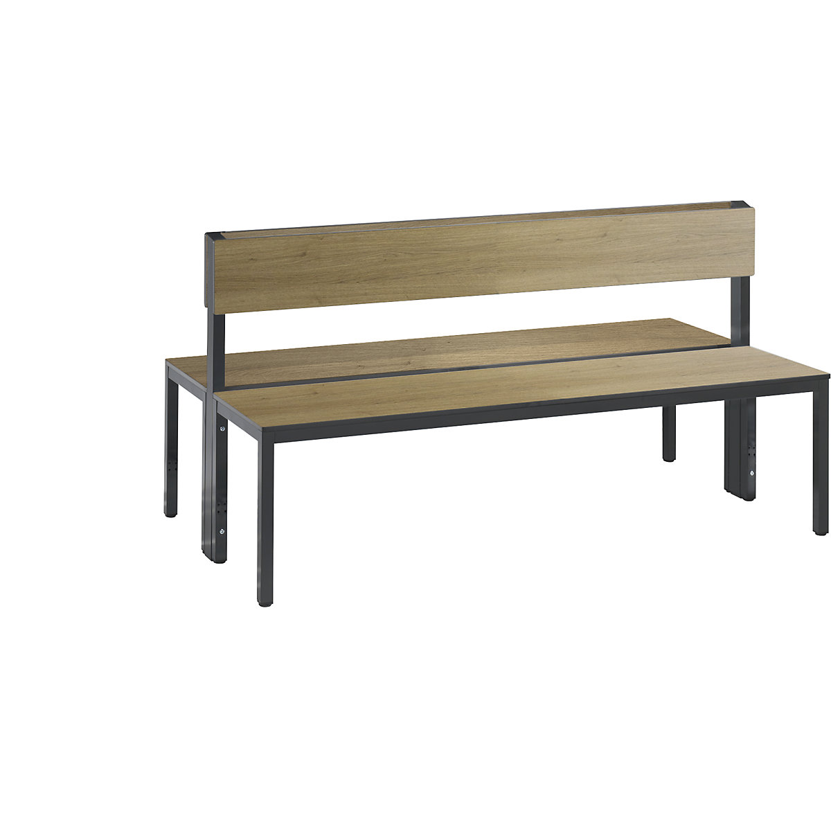 Šatňová lavica BASIC PLUS, dvojstranná – C+P, plocha sedadla HPL, polovysoká, dĺžka 1500 mm, vzor dub-1