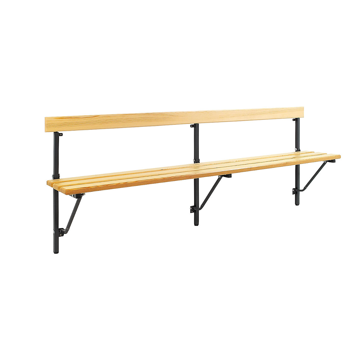 Sypro – Sklopná nástenná lavica, sklopná, pevná dĺžka 2000 mm, s drevenými lamelami