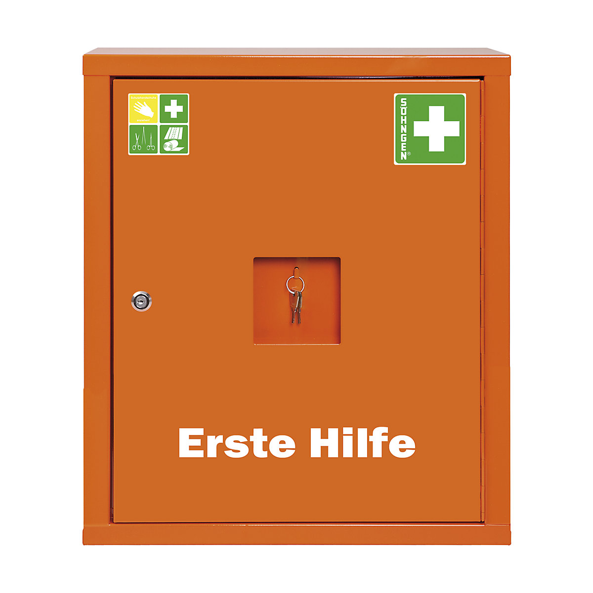 SÖHNGEN – Lekárnička podľa DIN 13169, jednodverové, signálna oranžová, v x š x h 560 x 490 x 200 mm, bez obsahu