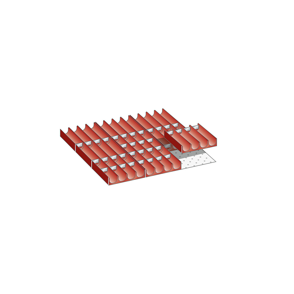 LISTA Schubladeneinteilungs-Set, Mulden, rot, für Fronthöhe 50 mm, 49-teilig