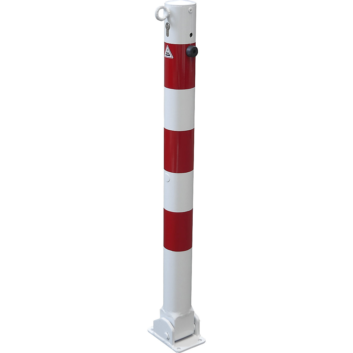 Zaporni stebrič, Ø 76 mm, bel / rdeč, preklopen s profilnim cilindrom, z 1 ušescem-2