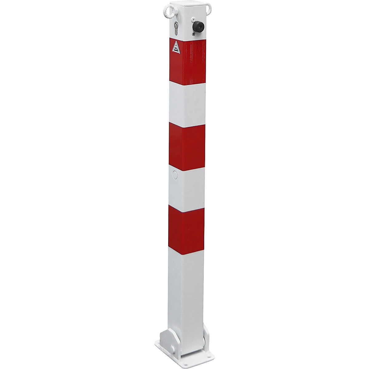 Zaporni stebrič, 70 x 70 mm, bel / rdeč, preklopen s profilnim cilindrom, z 2 ušescema-1