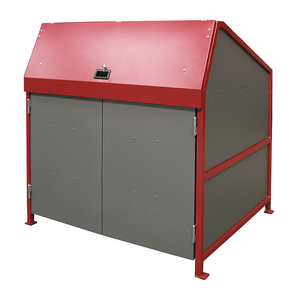 EUROKRAFTpro Waste bin enclosures, enclosed on 4 sides, with doors, frame in red