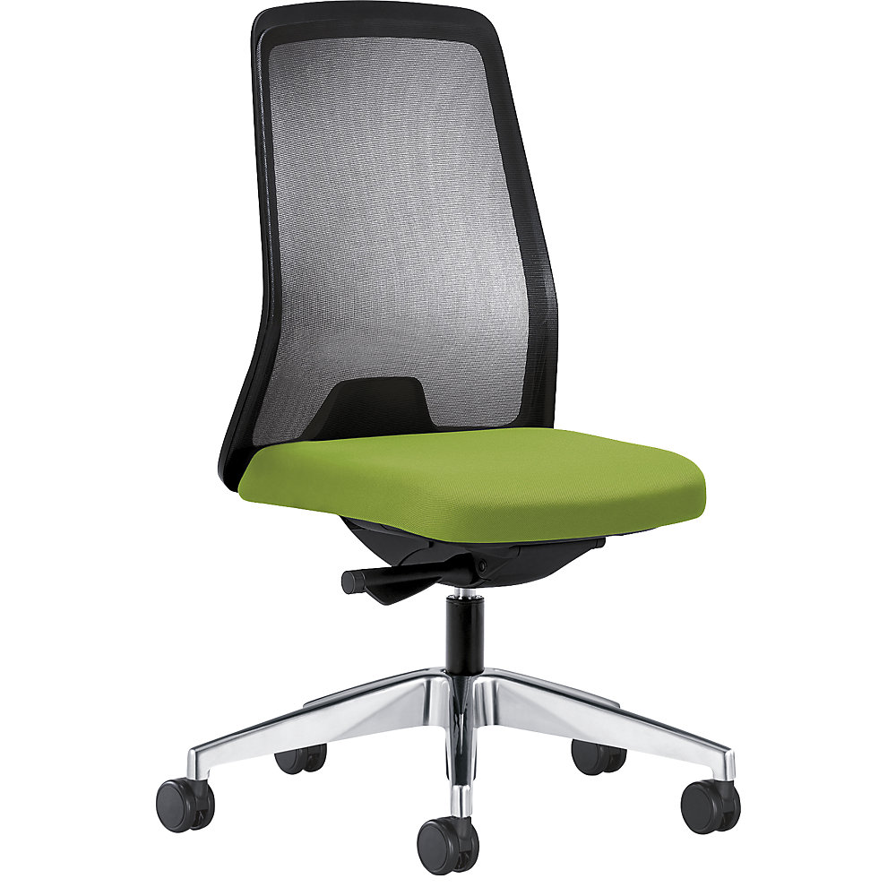 interstuhl Sedia girevole per operatore EVERY, schienale in rete nero, telaio lucido, con rotelle dure, verde limone, profondità sedile 430 mm