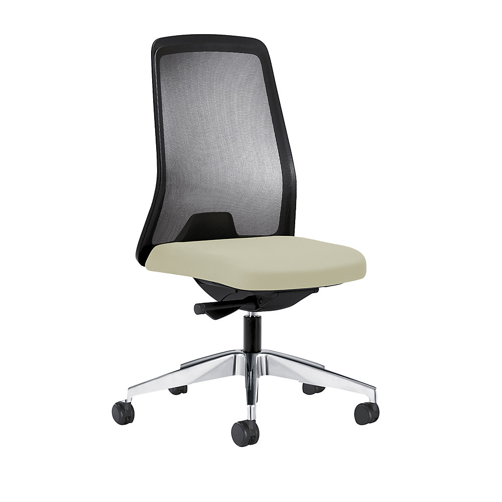 interstuhl Sedia girevole per operatore EVERY, schienale in rete nero, telaio lucido, con rotelle dure, beige, profondità sedile 430 mm