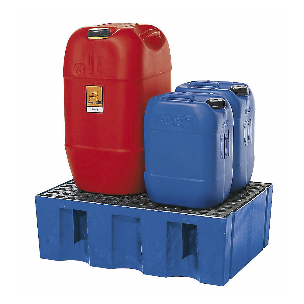 asecos PE sump tray for 60 litre drums, sump capacity 60 l, floor / pallet sump, with PE grid