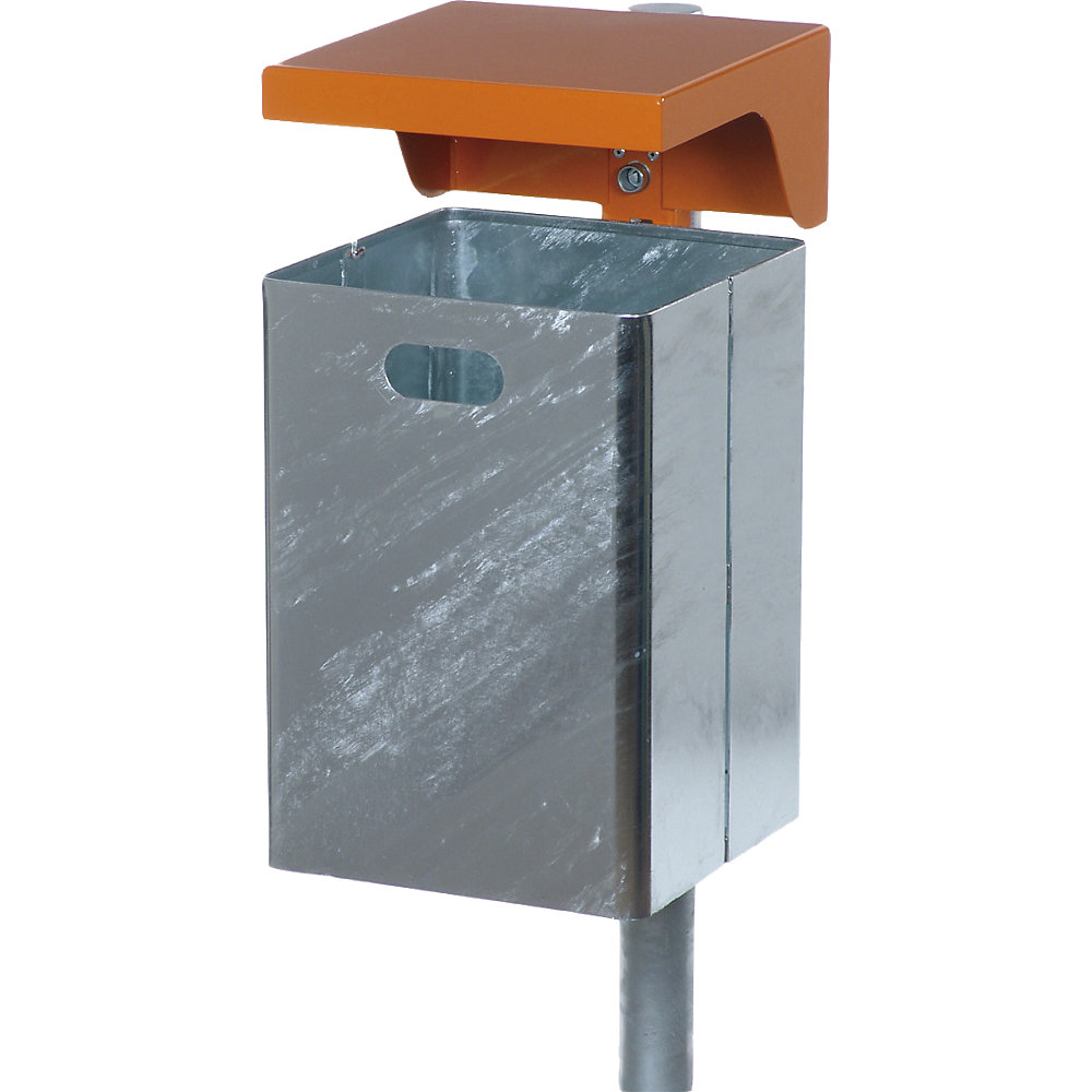 kaiserkraft Abfallbehälter für außen, feuerverzinkt, Volumen 40 l, BxHxT 310 x 600 x 360 mm, Haube orange 2