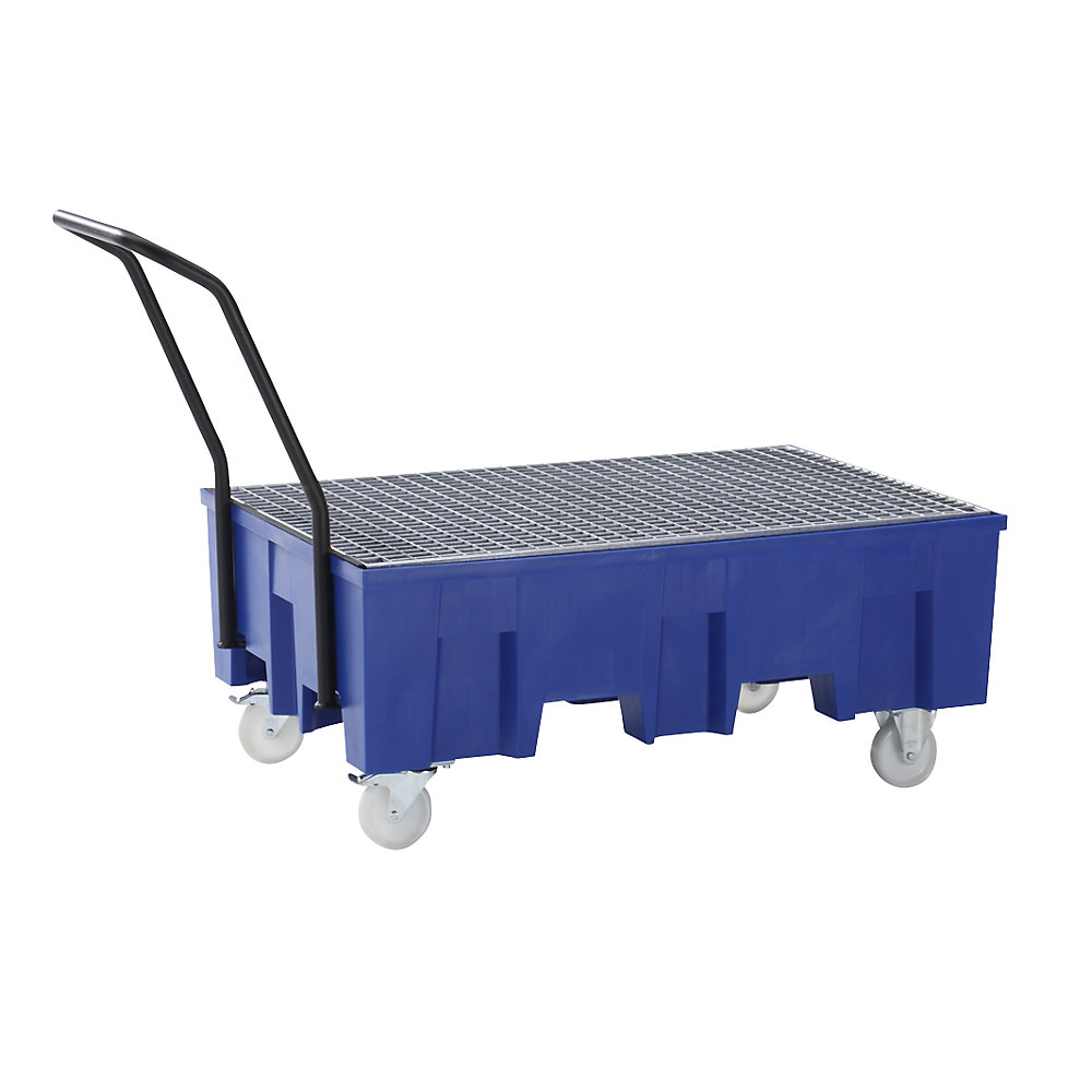 asecos PE sump tray for 2 x 200 litre drums, mobile, height 1060 mm, with zinc plated grate