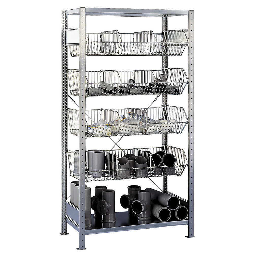 Drahtgitterkorb-Steckregal, verzinkt, BxT 1000 x 500 mm, mit 5 Körben, Anbauregal, Höhe 2300 mm SCHULTE 2