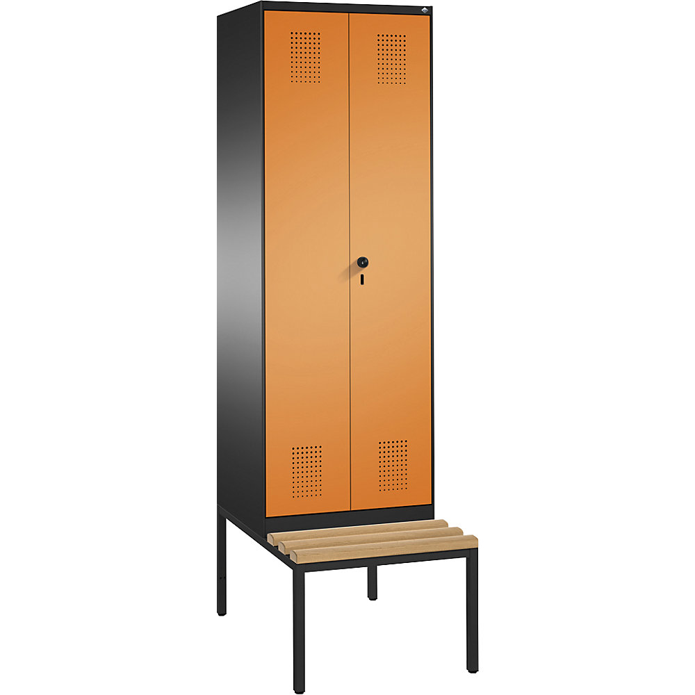 Penderie EVOLO à portes fermant l'une contre l'autre, avec banc