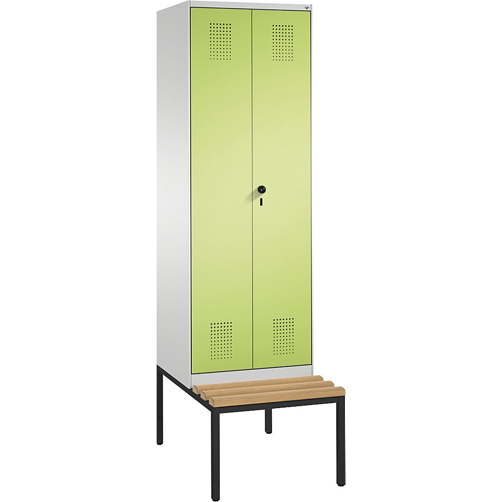 Penderie EVOLO à portes fermant l'une contre l'autre, avec banc