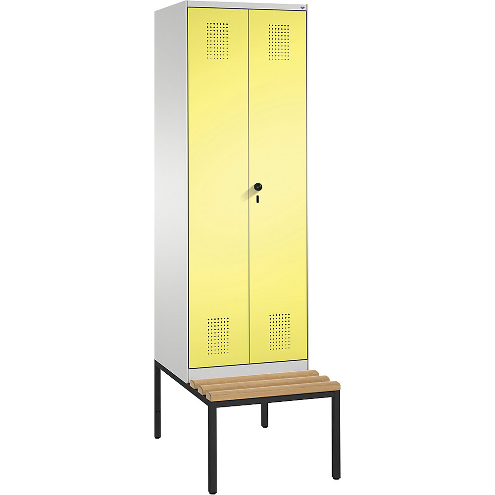 Penderie EVOLO à portes fermant l'une contre l'autre, avec banc