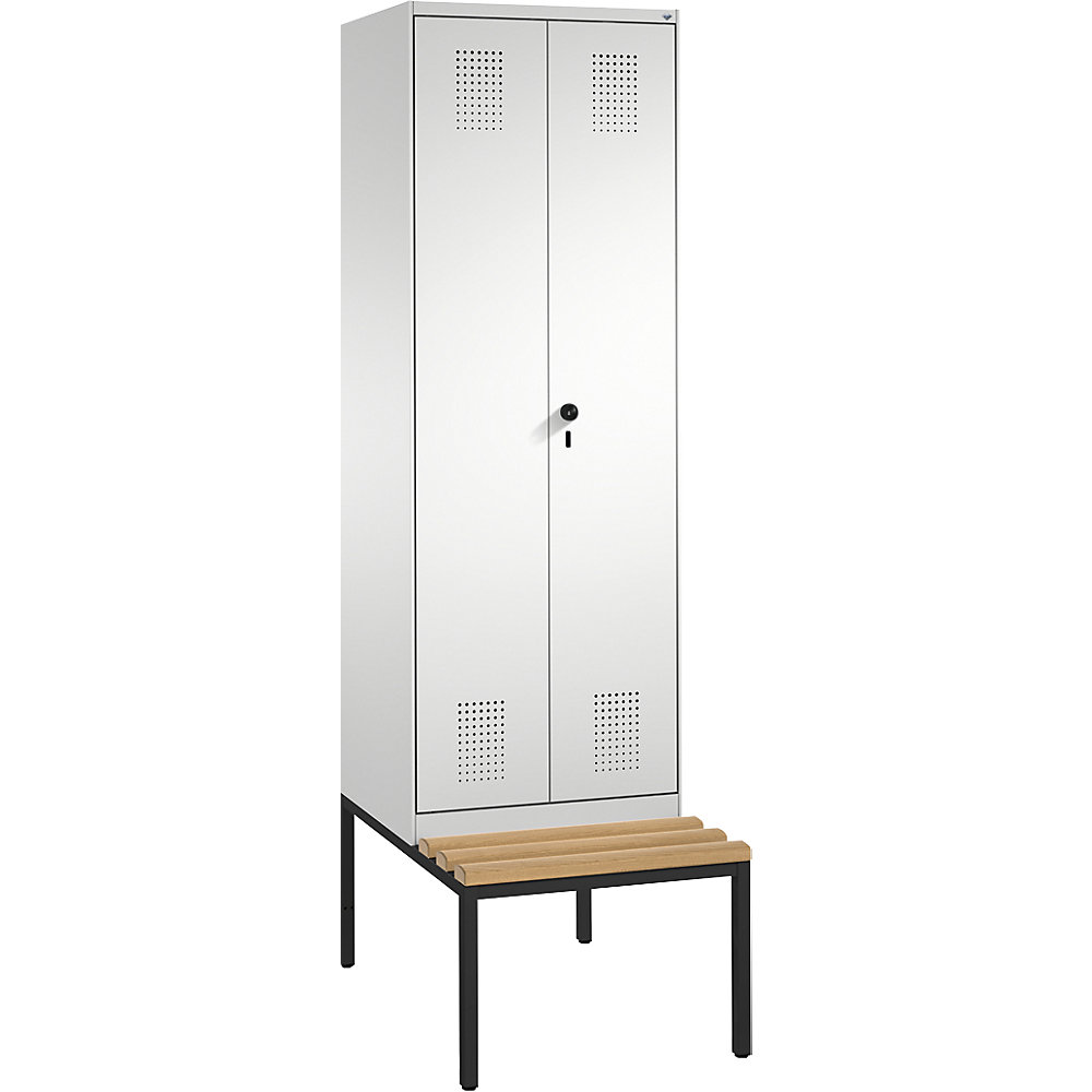 Penderie EVOLO à portes fermant l'une contre l'autre, avec banc