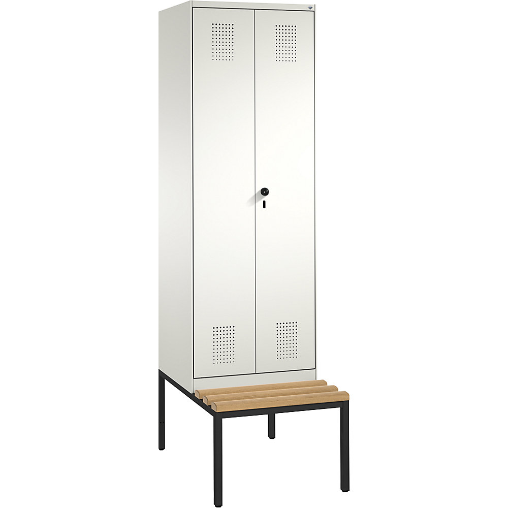 Penderie EVOLO à portes fermant l'une contre l'autre, avec banc