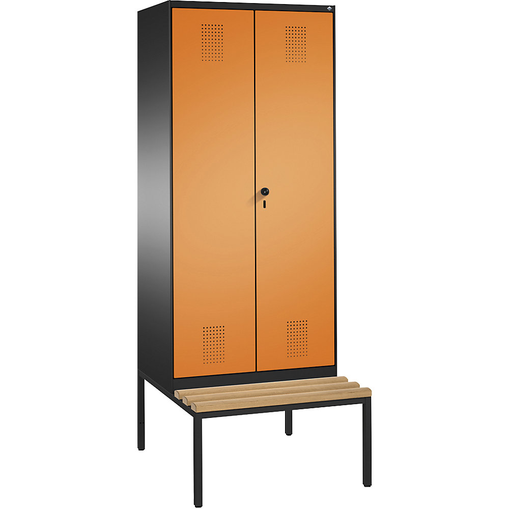 Penderie EVOLO à portes fermant l'une contre l'autre, avec banc