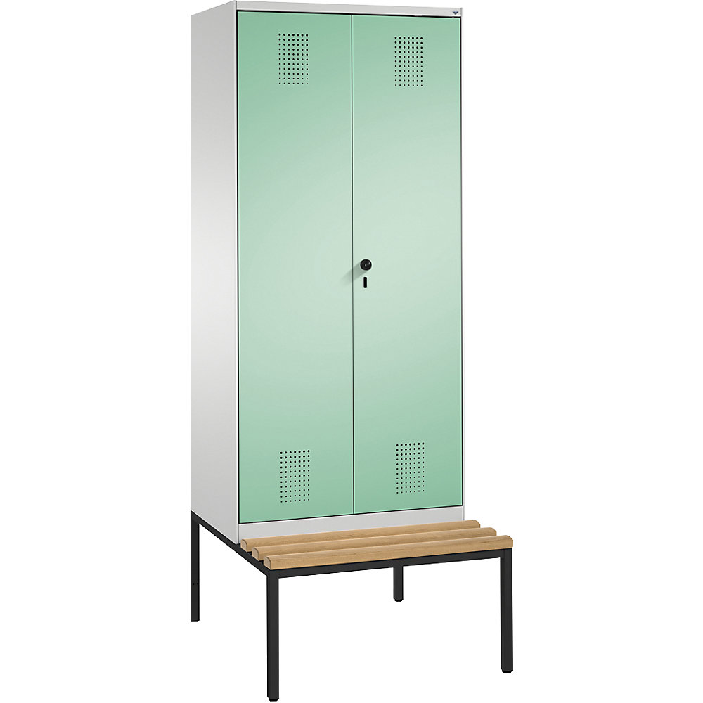 Penderie EVOLO à portes fermant l'une contre l'autre, avec banc