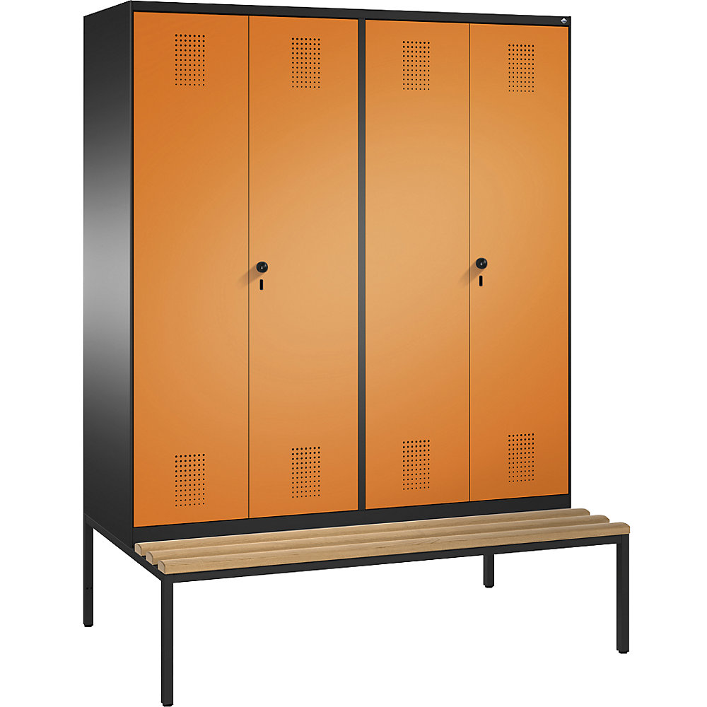 Penderie EVOLO à portes fermant l'une contre l'autre, avec banc