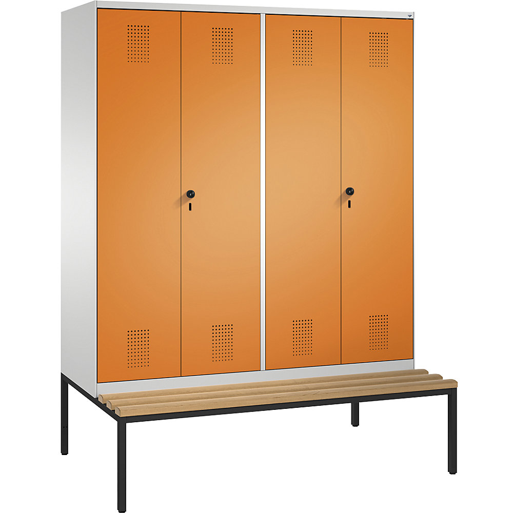 Penderie EVOLO à portes fermant l'une contre l'autre, avec banc