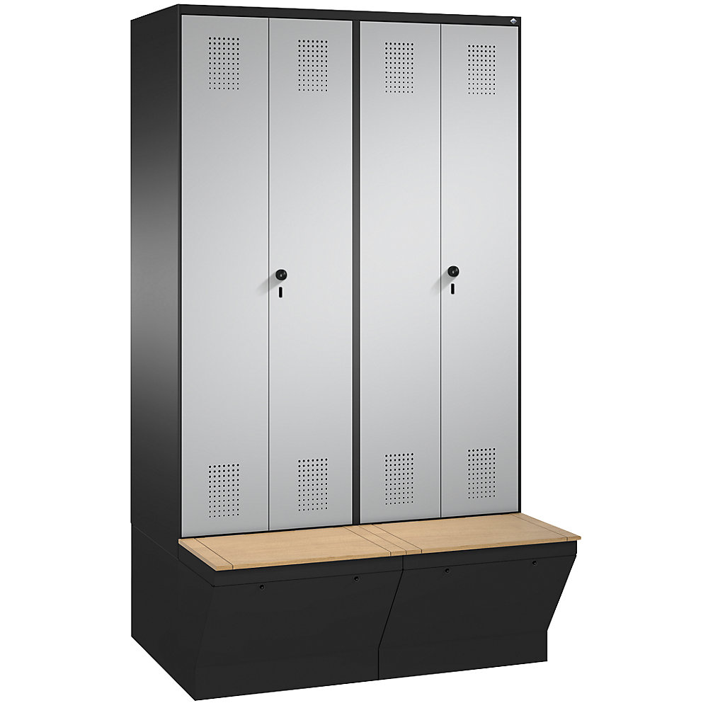 Penderie EVOLO à portes fermant l'une contre l'autre, avec boîte de rangement